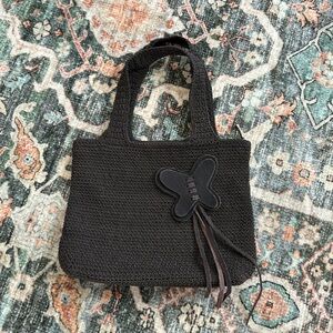 Y2K Crochet Butterfly Mini Bag Chocolate Brown Whimsical Cotton Boho Woven